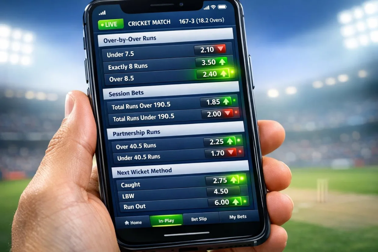 reddybookloginid.com's cricket betting in-play markets with live odds and session betting