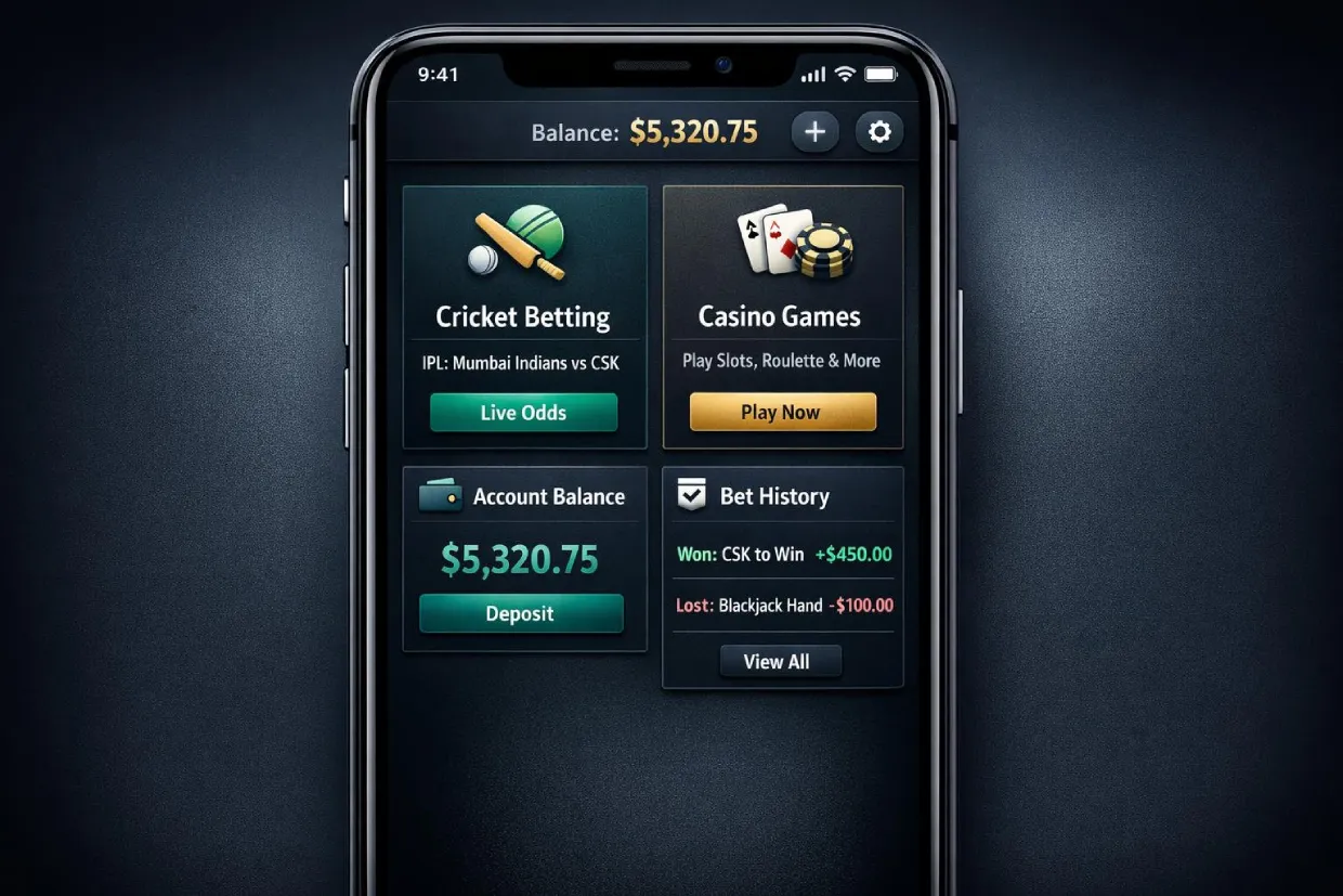 ReddyBook Login dashboard showing access to cricket casino and account features
